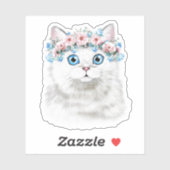 Sweet White Floral Cat Sticker (Vel)