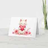 Sweet White Kitten with Red Heart Valentine Blank Kaart (Voorkant)