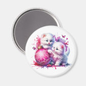Sweet White Kittens Christmas Magneet (Voorkant / Achterkant)