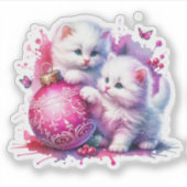 Sweet White Kittens Christmas Sticker (Voorkant)