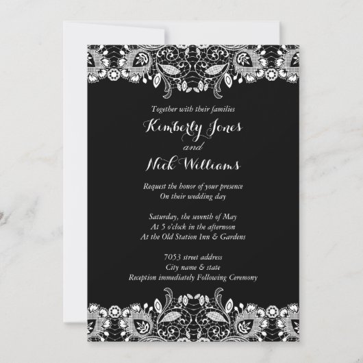 Sweet White Lace Black Wedding Uitnodiging (Voorkant)