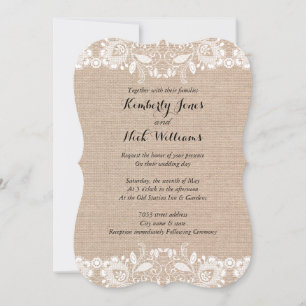 Sweet White Lace Burlap Wedding Invitation Kaart