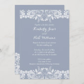 Sweet White Lace Dusty Blue Wedding Invitation Kaart (Voorkant / Achterkant)