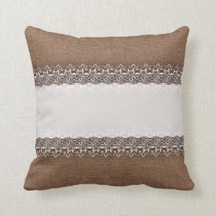 Sweet White Shabby Chic Lace op Rustic Burlap Kussen