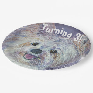 Sweet White Yorkie Turning 3 PARTY Papieren Bordje