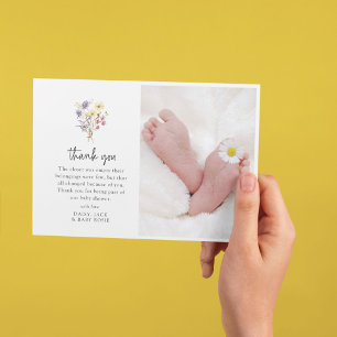Sweet Wildflower Foto Baby shower Bedankkaart