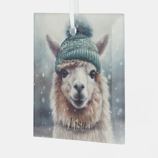 Sweet Winter Alpaca, op maat Glas Ornament (Voorkant links)