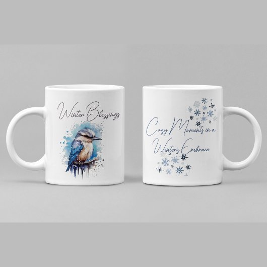 Sweet Winter Bird Gezellige Waterverf Tweekleurige Koffiemok