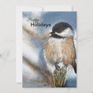 Sweet Winter Chickadee Bird on Pine Feestdagenkaart