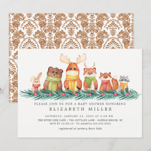 Sweet Winter Woodland Animals Baby shower Kaart