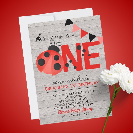 Sweet Wood Waterverf lieveheersbeestje 1e verjaard Kaart