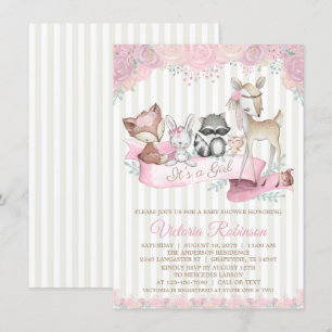 Sweet Woodland Animal Girl Baby shower Kaart