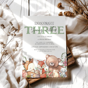 Sweet Woodland Animal Kinderen Birthday Party Kaart