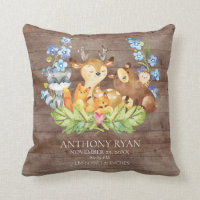 Sweet Woodland Animals Baby Birth Stats Coussin