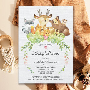 Sweet Woodland Animals Baby shower Invitation Kaart