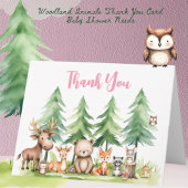 Sweet Woodland Animals Baby shower Roze Bedankkaart