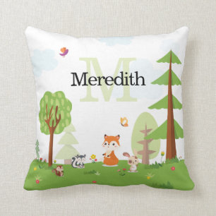 Sweet Woodland Animals Green Monogram Kinder Kussen