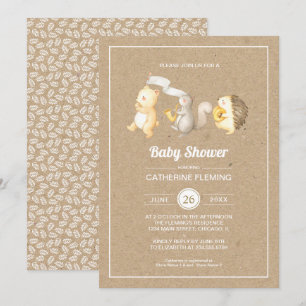 Sweet Woodland Animals Kraft Paper Baby shower Kaart