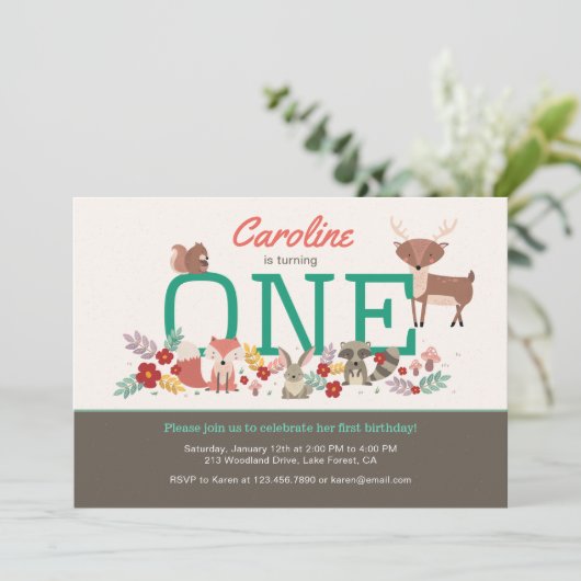 Sweet Woodland Animaux Première Invitation d'anniv (Debout devant)