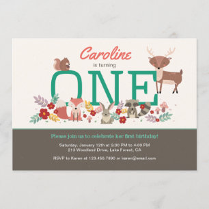 Sweet Woodland Animaux Première Invitation d'anniv