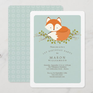 Sweet Woodland Baby Fox Birthday Party Celebration Kaart