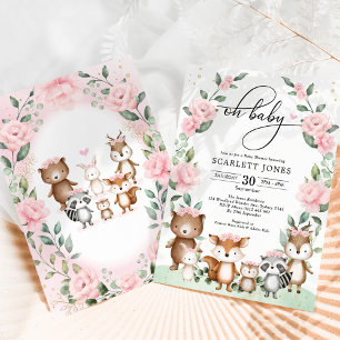 Sweet Woodland Blush Floral Greenery Baby shower Kaart