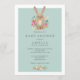 Sweet Woodland Bunny Baby shower Invitation Kaart