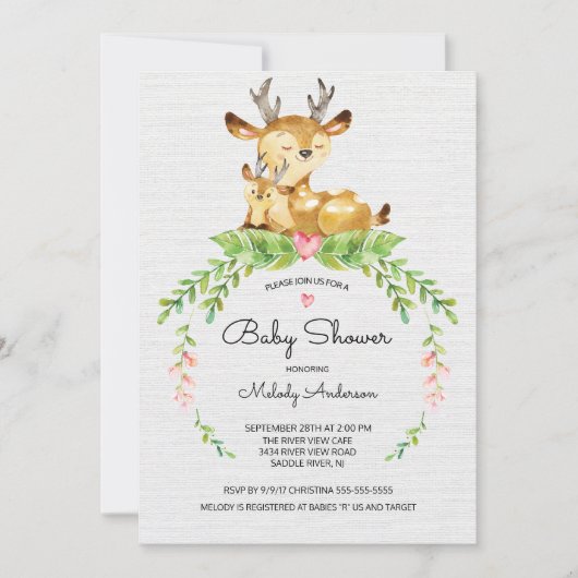 Sweet Woodland Deer Baby shower Invitation Kaart (Voorkant)