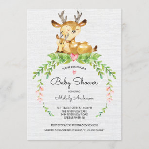 Sweet Woodland Deer Baby shower Invitation Kaart