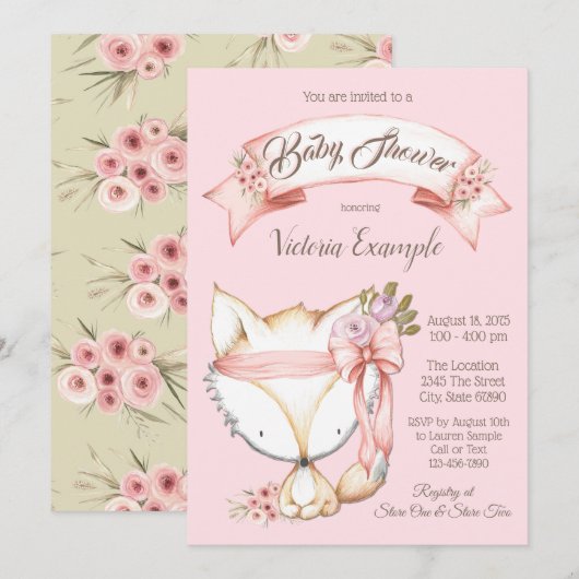 Sweet Woodland Fox Baby Shower Invitations (Devant / Derrière)
