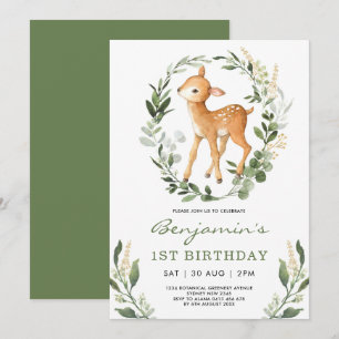Sweet Woodland Green Forest Baby Herten Verjaardag Kaart