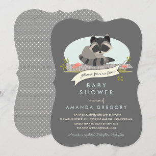 Sweet Woodland Raccoon Baby shower Uitnodiging
