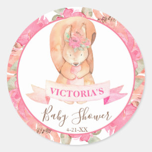 Sweet Woodland Squirrel Boho Floral Baby shower Ronde Sticker