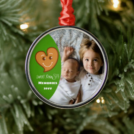 Sweet XmaS peperkoek Hart Bewerkbaar-Foto-Groen Metalen Ornament