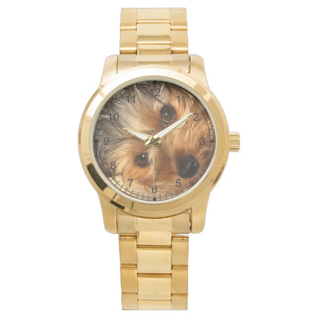Sweet Yorkie Mooi Goud Horloge (Voorkant)