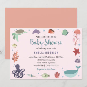 Sweet Zee Creaters Coral Baby shower Invitation Kaart