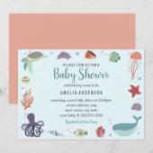 Sweet Zee Creatures Coral Blue Baby shower Kaart (Voorkant / Achterkant)