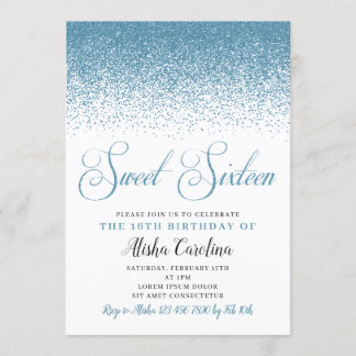 Sweet Zestien Birthday-uitnodigingen, Baby Blue Kaart