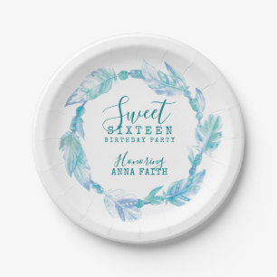 Sweet zestien verjaardagsfeest boho art aqua papieren bordje