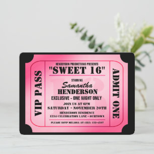 Sweet zestien VIP Ticket Style Party-uitnodigingen Kaart