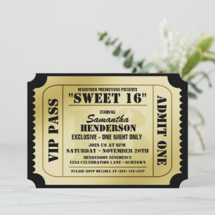 Sweet zestien VIP Ticket Style Party-uitnodigingen Kaart
