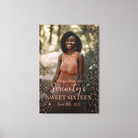 Sweet zestien welkomstbord met foto op canvas (Voorkant)
