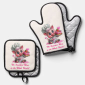 Sweetest Mom Pig Chef Oven Mitts & Pot Holder Set (Voorkant / Achterkant)