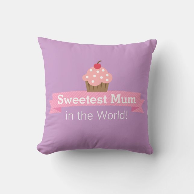 Sweetest Mom Pink Cupcake Paarse Kussen (Voorkant)
