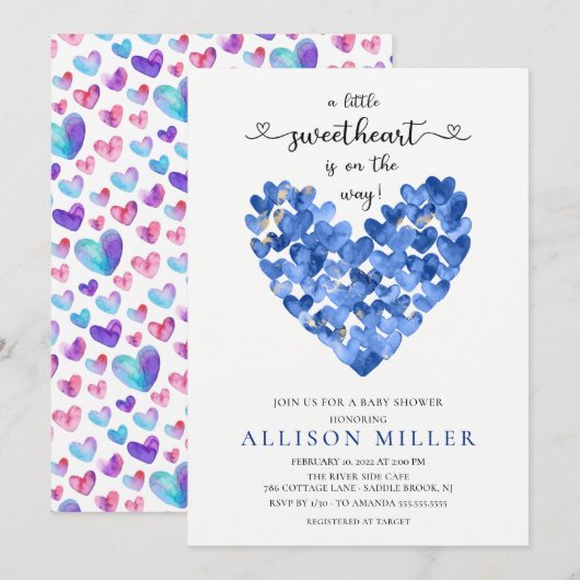 Sweetheart Blue Heart Boys Baby shower Invitation (Devant / Derrière)