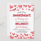 Sweetheart First Birthday Invitation with Hearts (Devant)