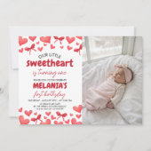 Sweetheart First Birthday Invitation with Photo (Devant)
