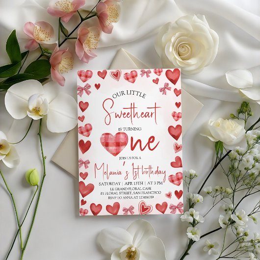 Sweetheart Heart First Birthday Invitation