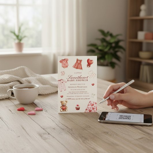 Sweetheart Hearts Baby Shower QR Code Invitation Kaart