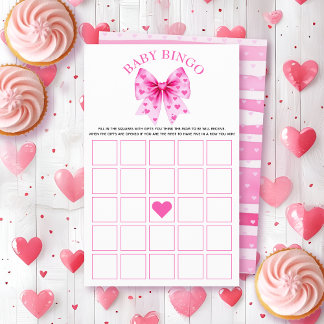 Sweetheart pink bow baby shower Bingo game Flyer